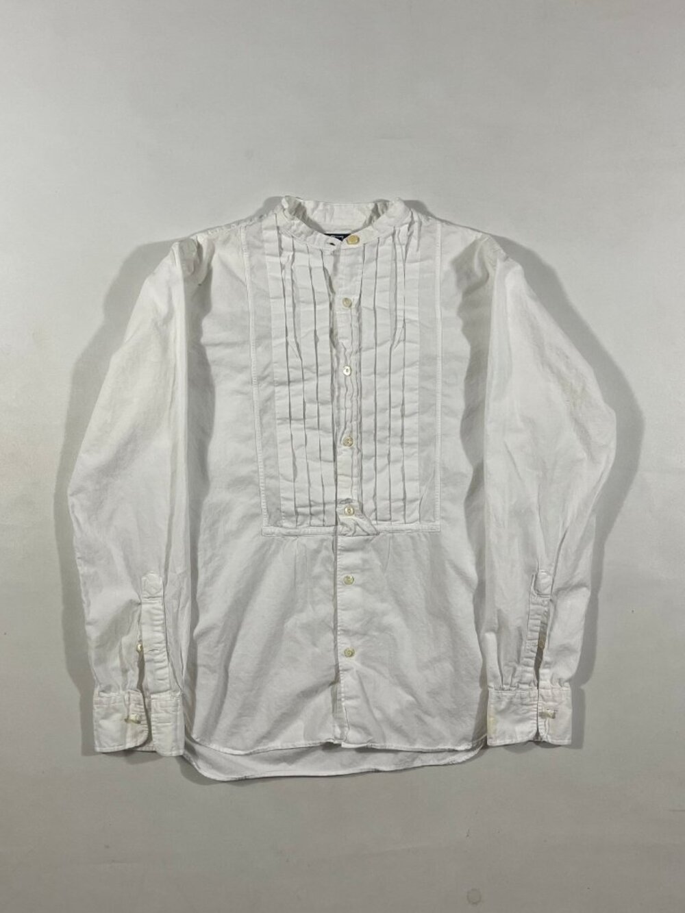 Vintage Polo Ralph Lauren White Pleated Bib Front Band Collar Tuxedo Shirt S
